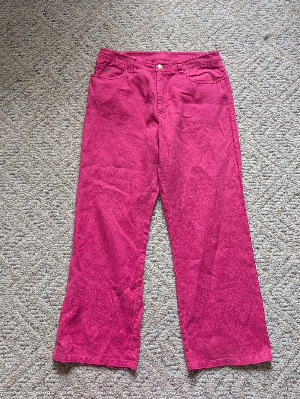 Vintage Y2K 2000s Ralph Lauren Hot Pink Linen Cropped Pants Flowy Summer Vtg